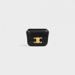 Celine Triomphe In Shiny Calfskin Mini Tassen Zwart | CL-593008