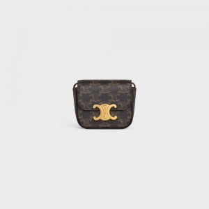 Celine Triomphe In Triomphe Canvas And Calfskin Mini Tassen Bruin | CL-593015