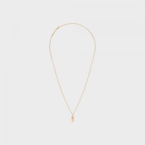 Celine Triomphe Indie Small In Brass With Gold Finish And Pink Quartz Kettingen Goud Roze | CL-592240