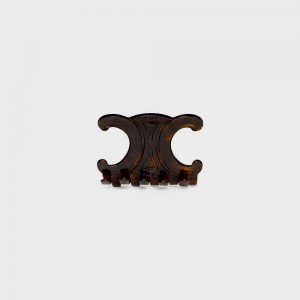 Celine Triomphe Large Hair Clip In Dark Havana Acetate And Steel Haaraccessoires Bruin | CL-592319