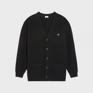 Celine Triomphe Long Cardigan In Cashmere Wol Gebreide Kleding Zwart Wit | CL-592087
