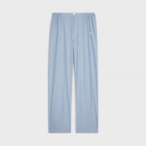 Celine Triomphe Pajama In Gestreept Poplin Broek Blauw | CL-592065