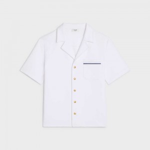 Celine Triomphe Polo In Katoenen Piqué Sweatshirts Wit Donkerblauw | CL-592798