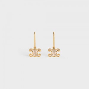 Celine Triomphe Rhinestone In Brass With Gold Finish And Crystals Oorbellen Goud | CL-592303
