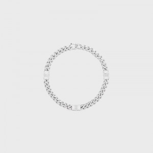 Celine Triomphe Small Gourmette In Brass With Rhodium Finish Armbanden Zilver | CL-591654