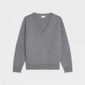 Celine Triomphe V-neck In Heritage Cashmere Gebreide Kleding Grijs | CL-592704
