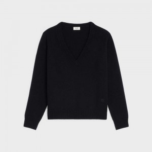 Celine Triomphe V-neck In Heritage Cashmere Gebreide Kleding Zwart | CL-592703