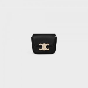 Celine Triomphe With Strass Closure In Shiny Calfskin Mini Tassen Zwart | CL-593012