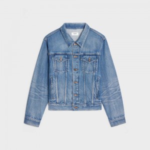 Celine V-shaped Trucker In Pismo Wash Denim Jassen Lichtturkoois | CL-592689