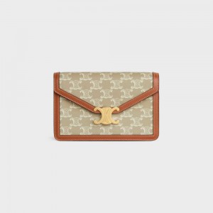 Celine Wallet On Chain Triomphe In Triomphe Canvas And Calfskin Mini Tassen Beige | CL-593026