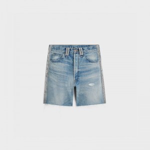 Celine Wesley With Studs In Zuma Wash Denim Korte Broek Lichtturkoois | CL-592070