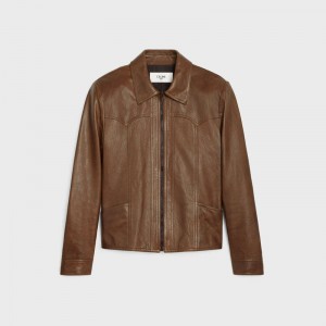 Celine Western Blouson In Wax-effect Leather Bruin | CL-591922
