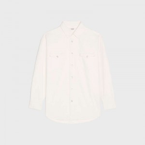 Celine Western In Optic Wash Denim Overhemd Wit Lichtturkoois | CL-592155