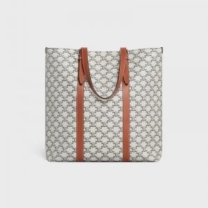 Celine With Gesp In Triomphe Canvas And Calfskin Cabas Bruin | CL-591832