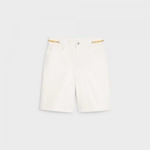 Celine With Gourmette Chains In Optic Wash Denim Korte Broek Wit Lichtturkoois | CL-592742