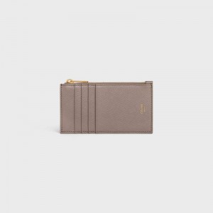 Celine Zipped Compact Essentials In Grained Calfskin Pasjeshouder Grijs | CL-591811