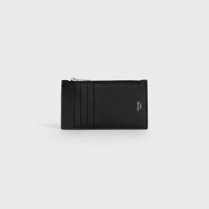 Celine Zipped Compact In Grained Calfskin Pasjeshouder Zwart | CL-591810